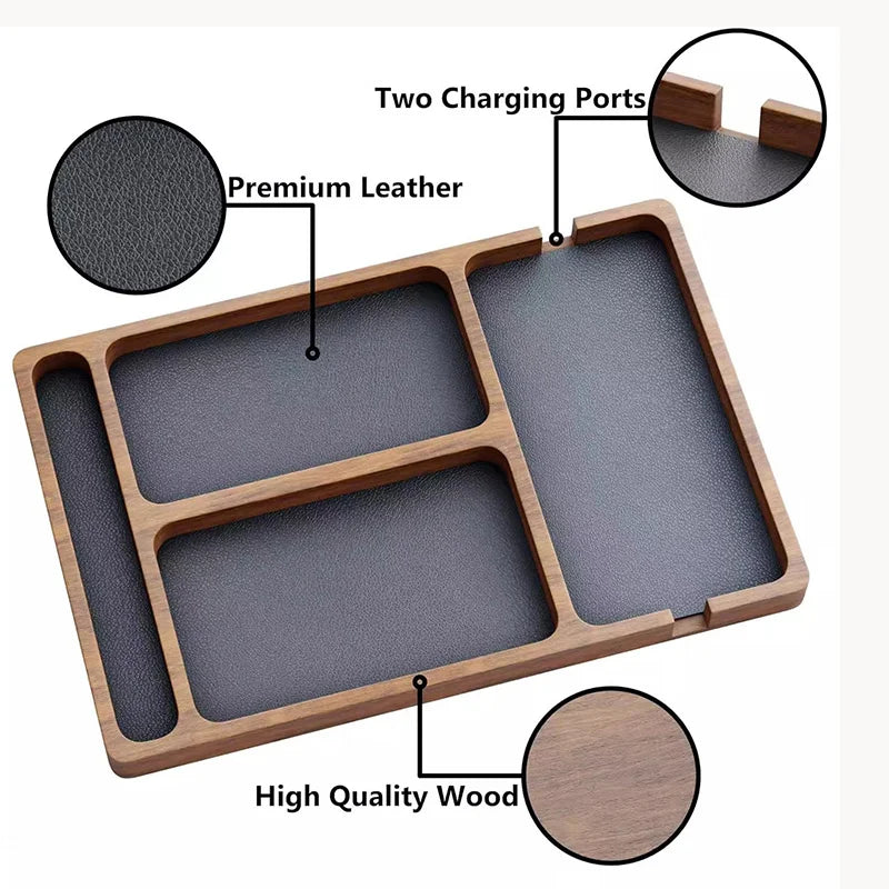 Solid Wood Desktop Organizer & Storage Tray for Home Office