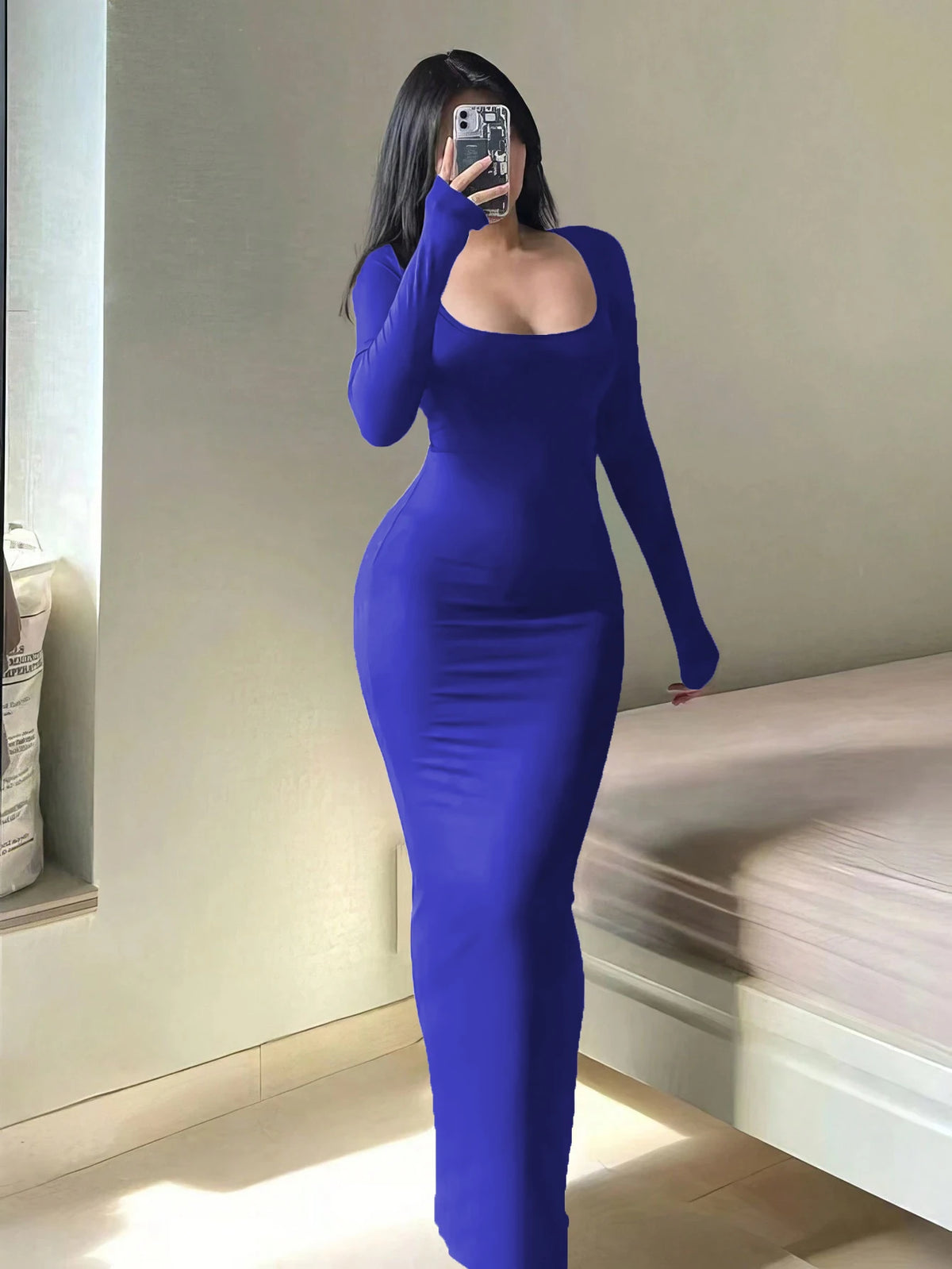 Women's Long-Sleeve Bodycon Maxi Dress