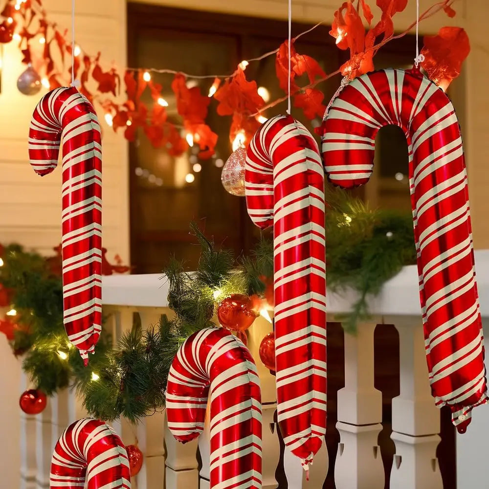 Christmas Candy Cane Foil Balloons – 5-Pack Giant Red & White Holiday Party Balloons