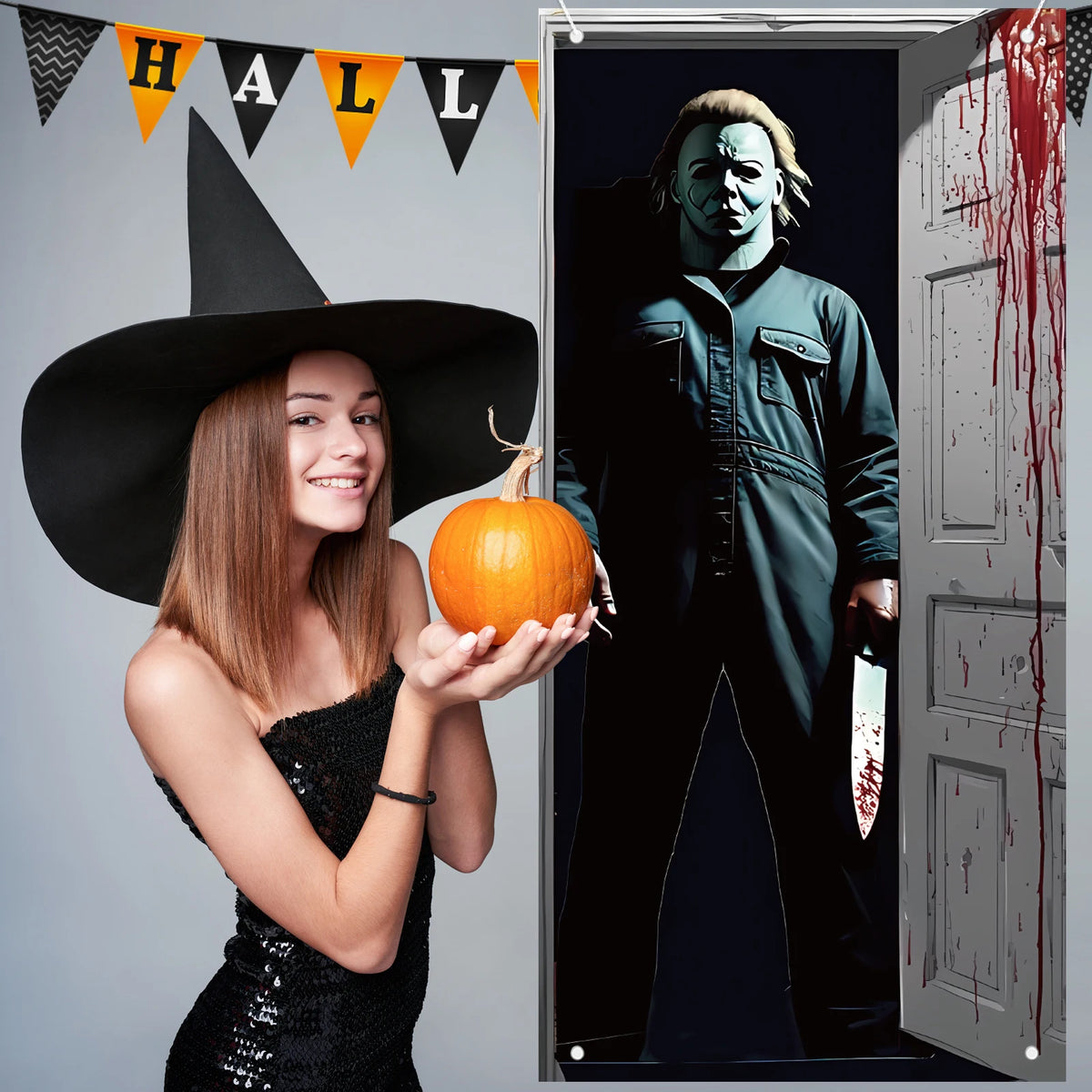 Scary Halloween Door Cover — Horror Movie Character Door Banner
