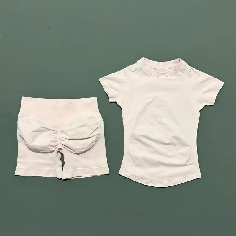 Histello 2-Piece Seamless Yoga Set – Short Sleeve & Shorts