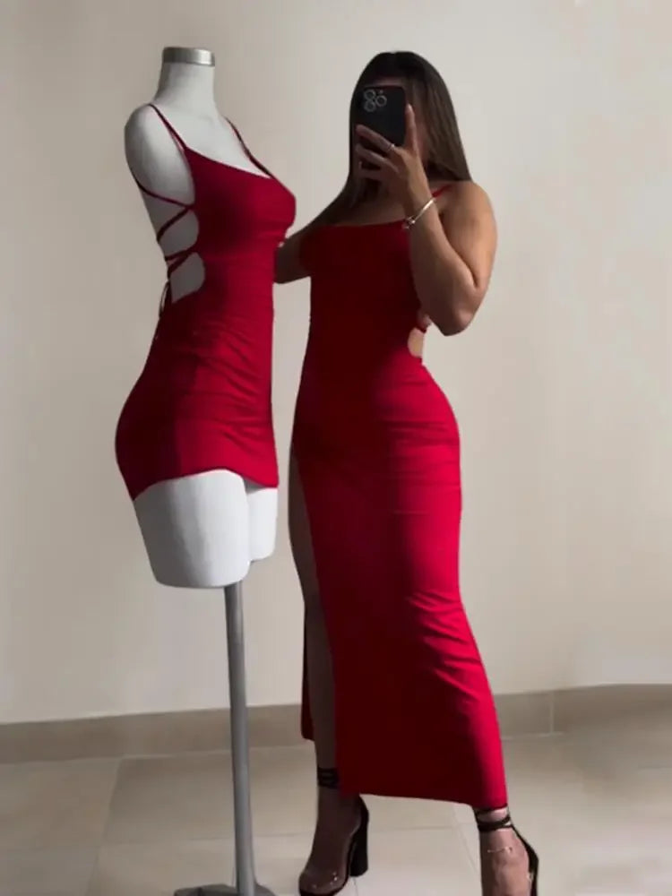 Women's Halter Strap Bodycon Midi Dress
