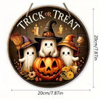 Halloween Round Wooden Signage — Ghost, Pumpkin & Witch Hat Decor