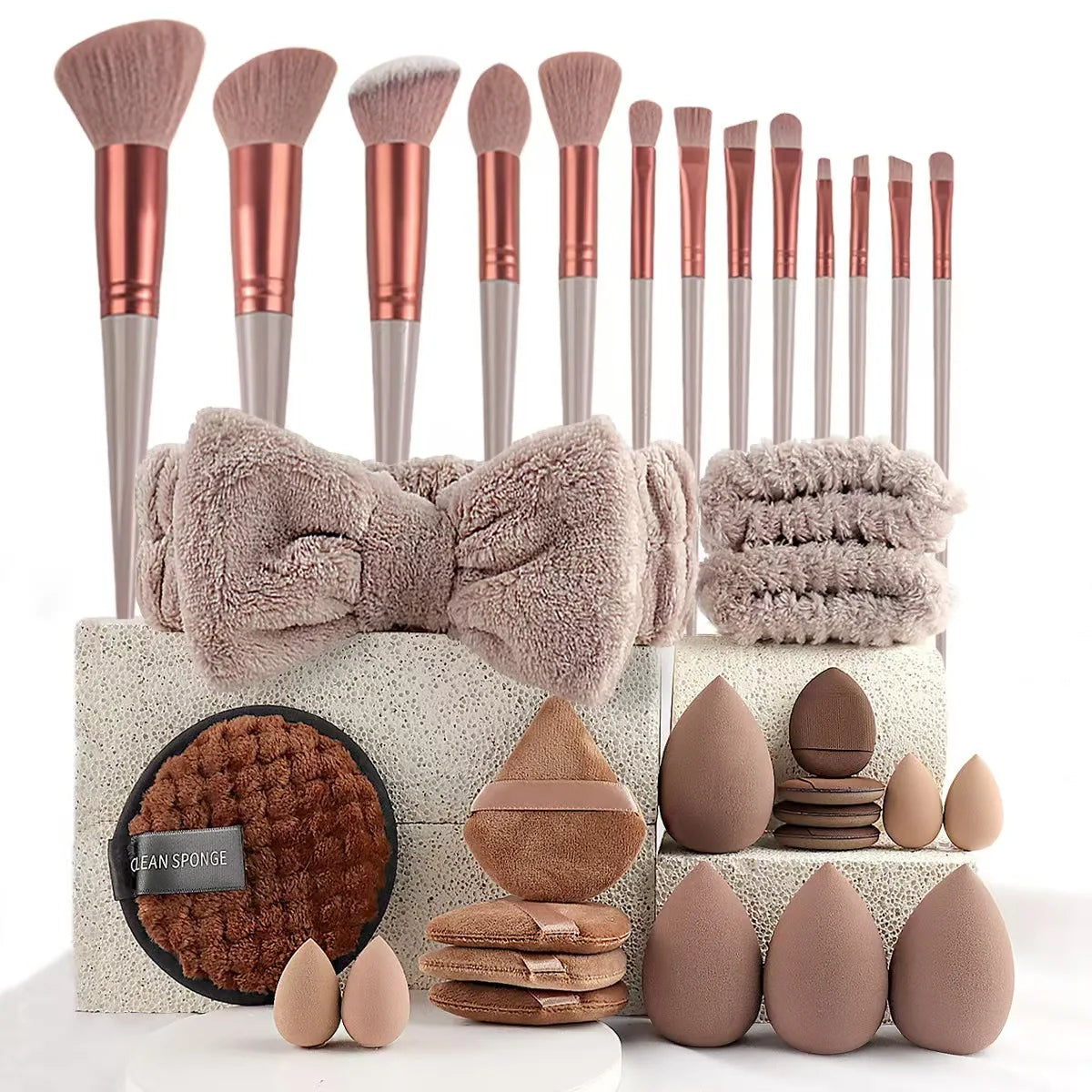 Makeup Brush & Beauty Sponge Set – Multiple Sizes & Colors