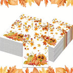 Autumn & Thanksgiving Disposable Napkins – Maple Leaf & Pumpkin Pattern