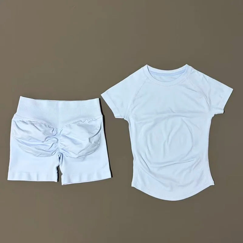 Histello 2-Piece Seamless Yoga Set – Short Sleeve & Shorts