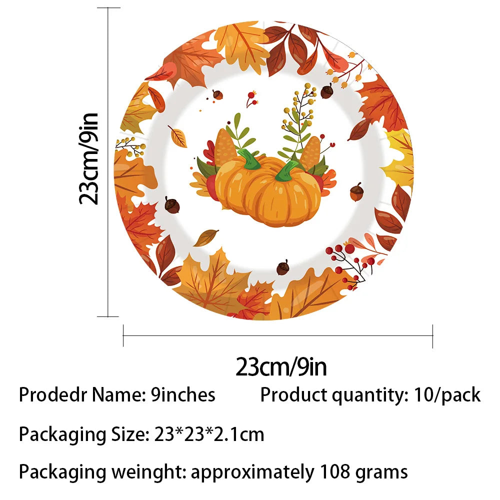 Autumn Maple Leaf & Pumpkin Thanksgiving Paper Tableware – Plates, Cups & Napkins
