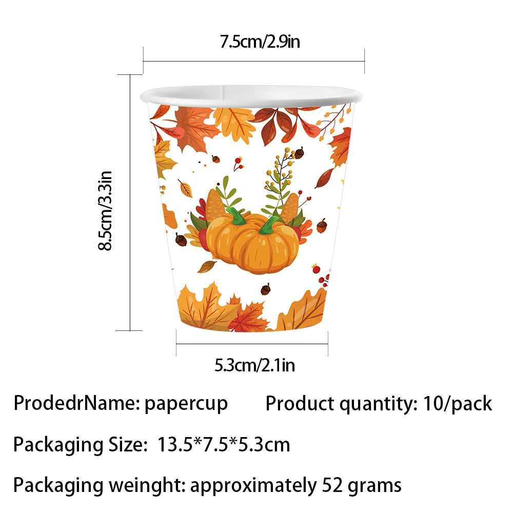 Autumn Maple Leaf & Pumpkin Thanksgiving Paper Tableware – Plates, Cups & Napkins