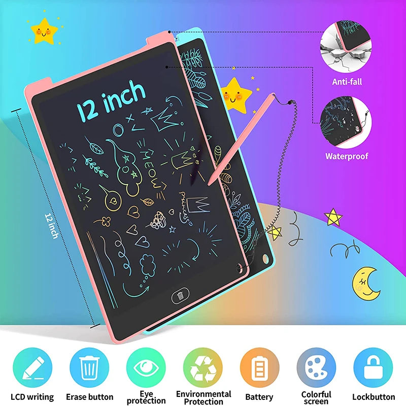 Kids LCD Writing & Drawing Tablet – 8" & 12" Colorful Screen