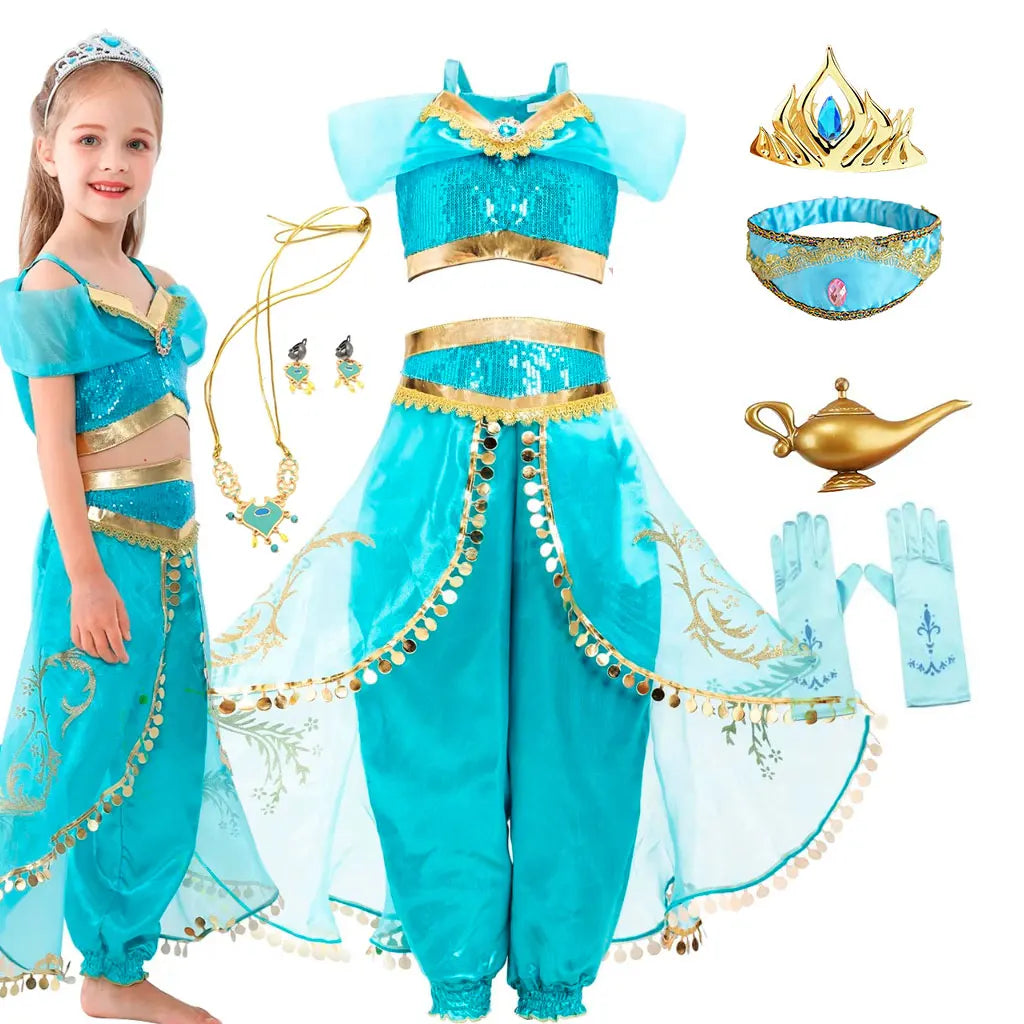 Jasmine Princess Costume Dress — Aladdin Magic Lamp Girls Cosplay Outfit