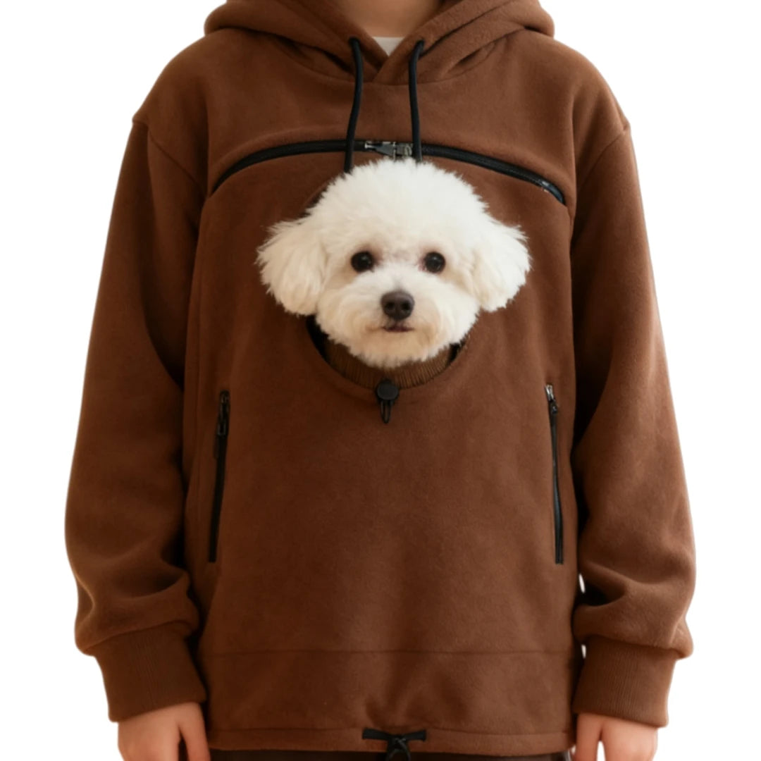 Bouclé Pet Hoodie Carrier – Soft Pullover with Pocket for Dogs & Cats