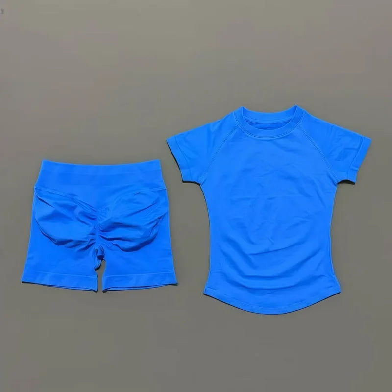 Histello 2-Piece Seamless Yoga Set – Short Sleeve & Shorts