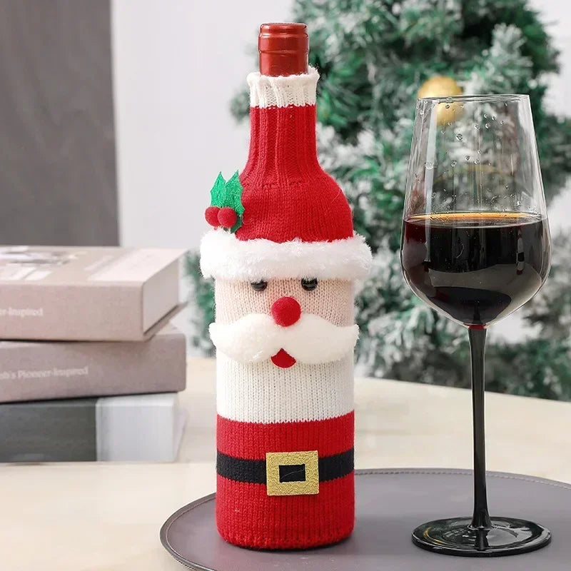 Christmas Wine Bottle Cover – Santa, Snowman & Elk Woven Bottle Bags