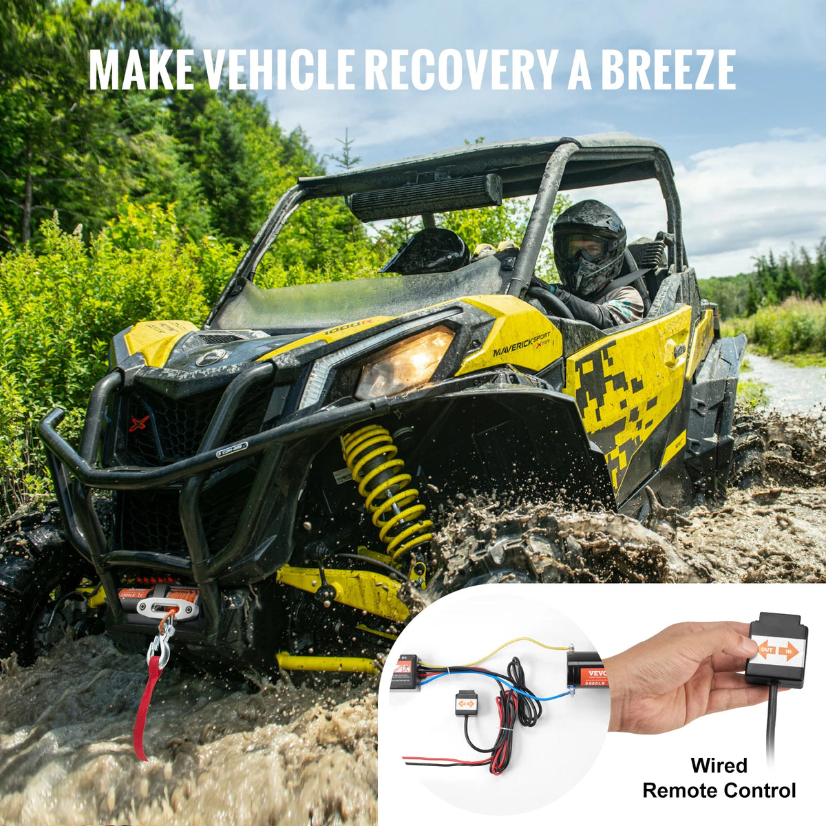 SucceBuy 3500lbs Electric Winch ATV/UTV Wired Car Winch with 39 ft Synthetic Rope Aluminum IP55 Waterproof for Towing Boat Truck