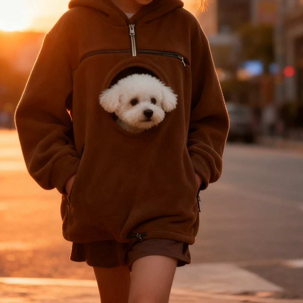 Bouclé Pet Hoodie Carrier – Soft Pullover with Pocket for Dogs & Cats