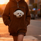 Bouclé Pet Hoodie Carrier – Soft Pullover with Pocket for Dogs & Cats