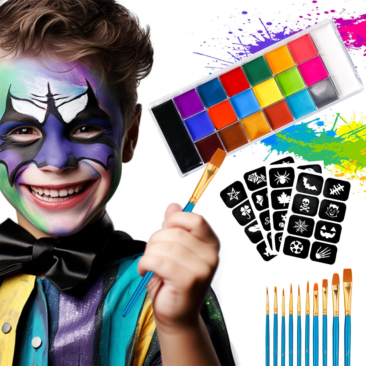 VERONNI 20-Color Face & Body Paint Palette — SFX Oil Makeup Kit with Brushes