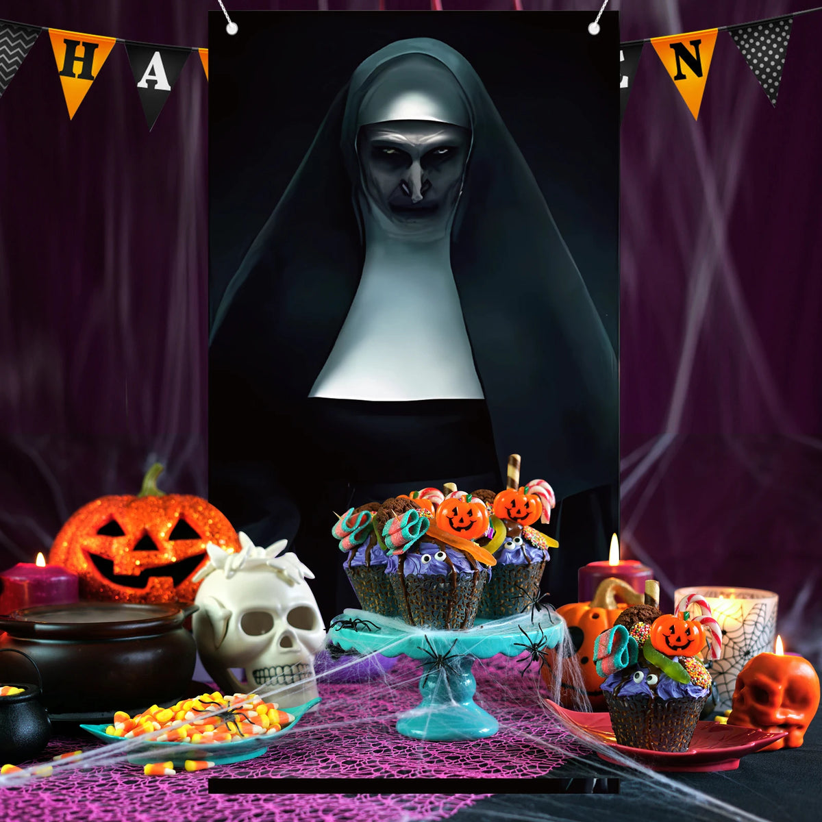 Halloween Nun Door Cover — Terror Ghost Door Banner Decoration