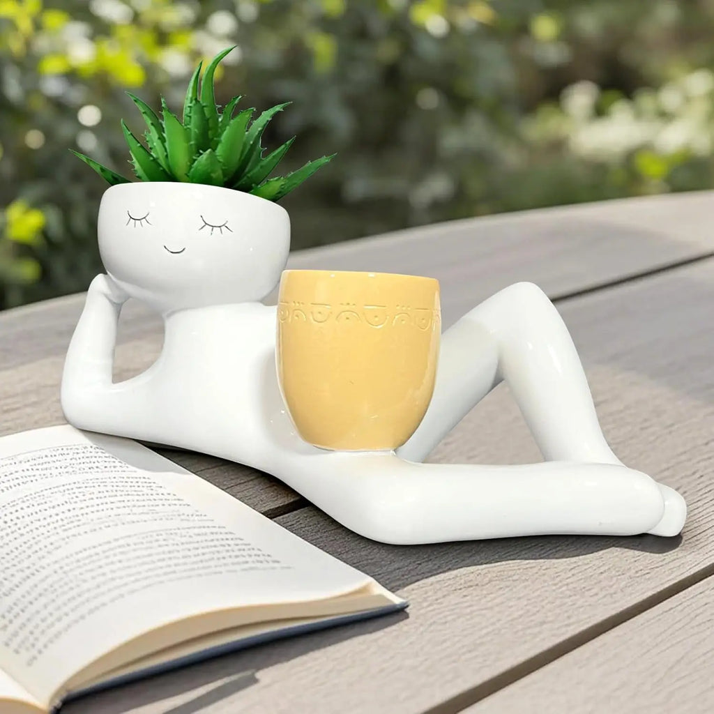 Lazy Little Guy Funny Succulent & Cactus Planter Pot – Home & Desktop Decor