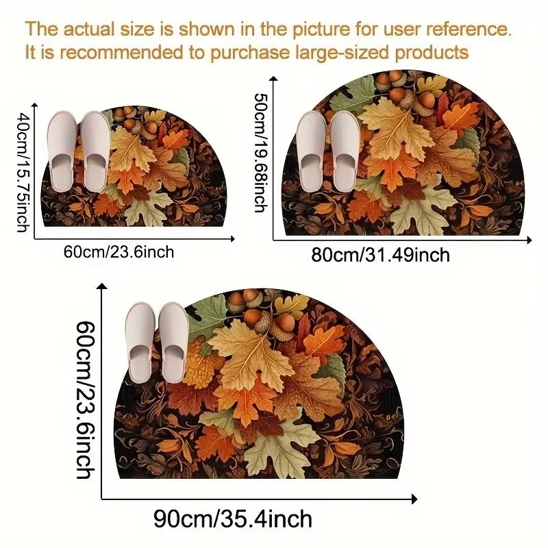 Autumn Maple Leaf Half-Circle Floor Mat – Thanksgiving Entrance & Kitchen Décor