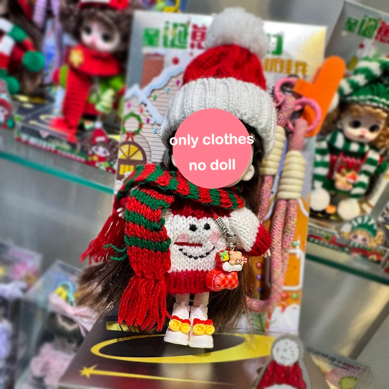Christmas Mini Doll Pendant – Handmade Crochet Sweater & Scarf Set