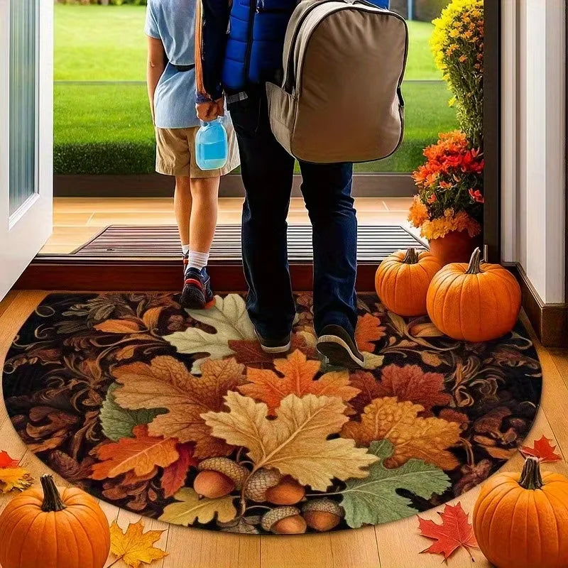 Autumn Maple Leaf Half-Circle Floor Mat – Thanksgiving Entrance & Kitchen Décor