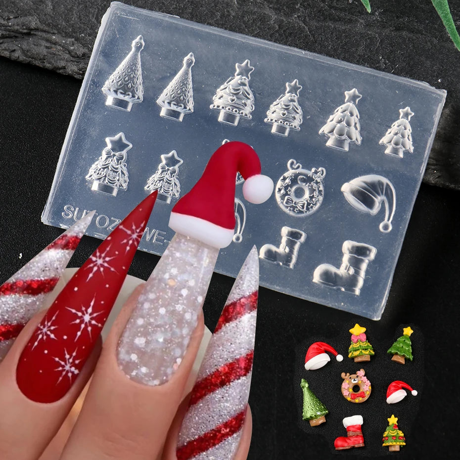 Christmas Silicone Nail Art Mold – 3D DIY Resin Nail Charms Template