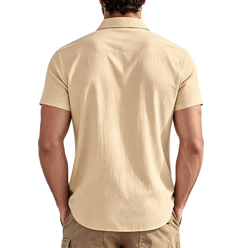 Men's Linen Blend Short Sleeve Button Down Shirt