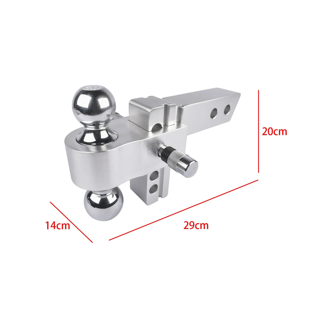 2" Receiver 4" Drop/Rise Adjustable Tri-Ball Trailer Hitch – 12,500 LBS, Aluminum with Stainless Locks
