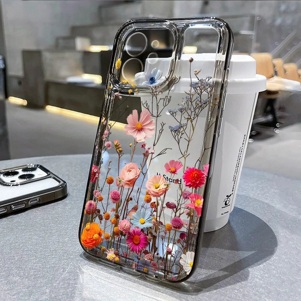 Flower Phone Case For iPhone 17 16 18 13 11 14 12 15 Pro Max Air 16e 7 Plus SE Shockproof Transparent Cover Silicone