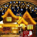 LED Icicle Curtain Lights – Warm White + Cool White Twinkling Outdoor Christmas Festoon Lights