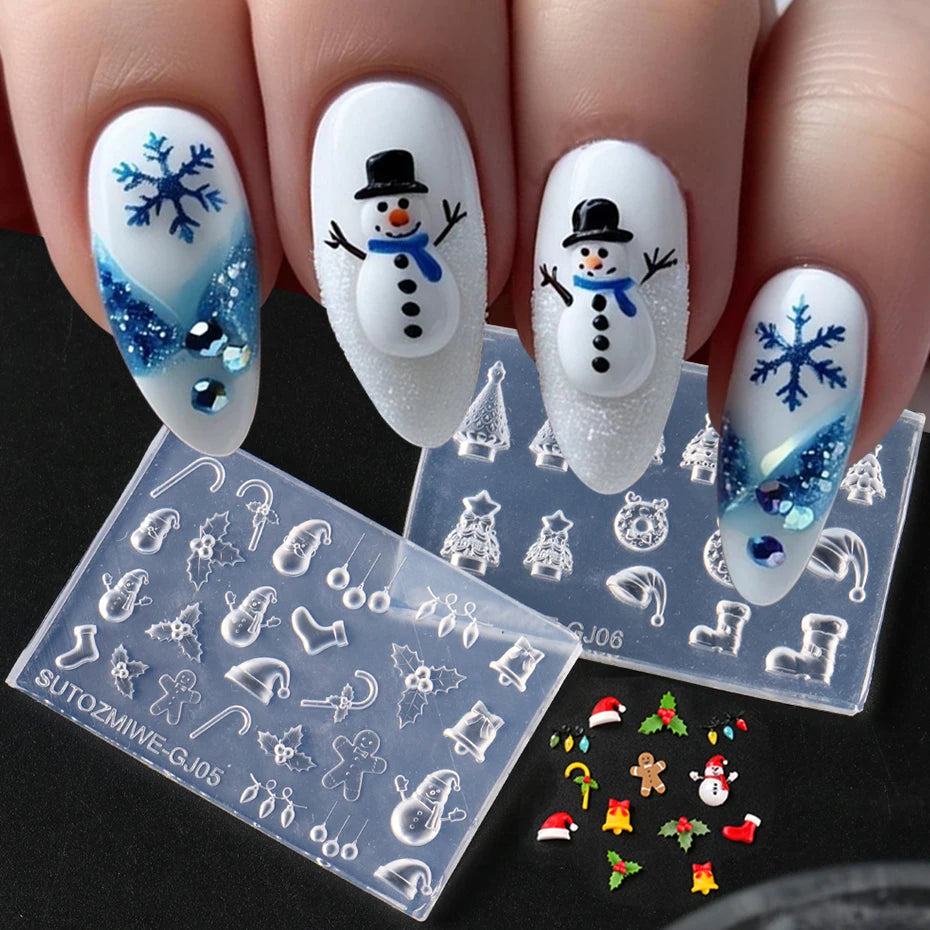 Christmas Silicone Nail Art Mold – 3D DIY Resin Nail Charms Template