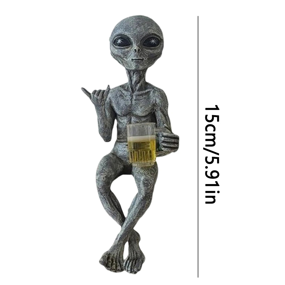 Beer-Drinking Alien Sculpture – Resin Desktop & Garden Decor