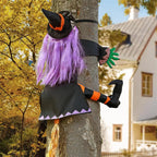 Halloween Crashing Witch Into Tree Outdoor Decoration