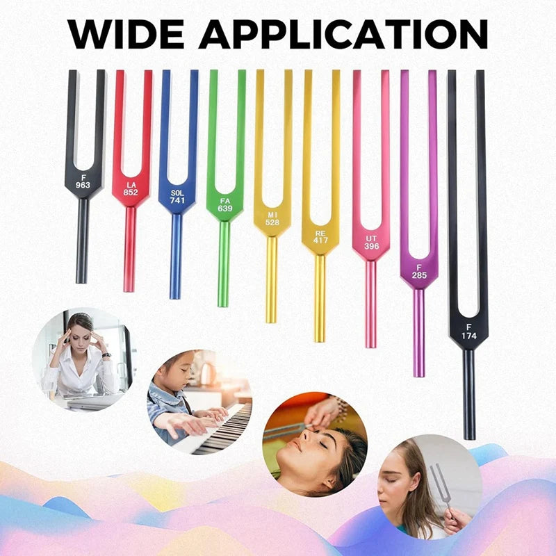 9-Piece Color Tuning Fork Set for Sound Healing & Chakra Therapy