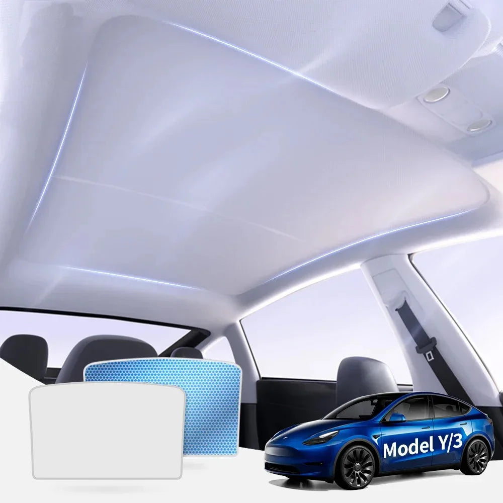 Foldable Magnetic Glass Roof Sunshade for Tesla Model 3 & Y (2021–2025, incl. Highland & Juniper)