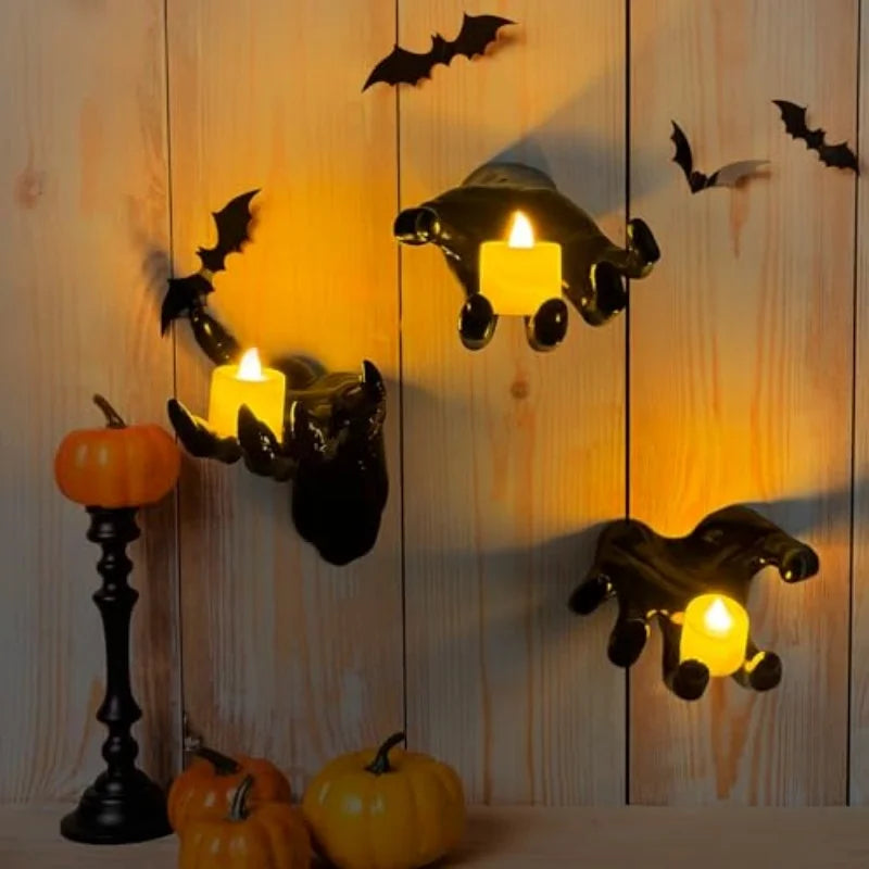 Gothic Wall-Mounted Creepy Hands — Life-Size Horror Candle Holder