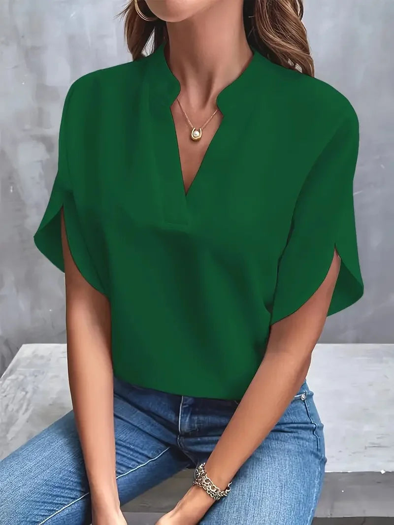 Women's V-Neck Short Sleeve Blouse – Loose Casual Summer Top