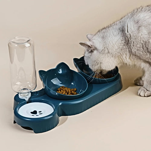 3-in-1 Tilted Pet Bowl Set with Gravity Water Feeder