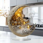 Crescent Moon Christmas Village Sculpture – Glowing Holiday Desktop Decor