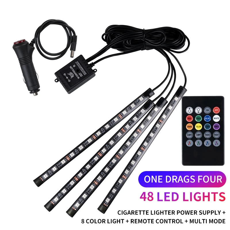 RGB Car Interior Ambient Foot Strip Lights – App & Remote Control LED Kit