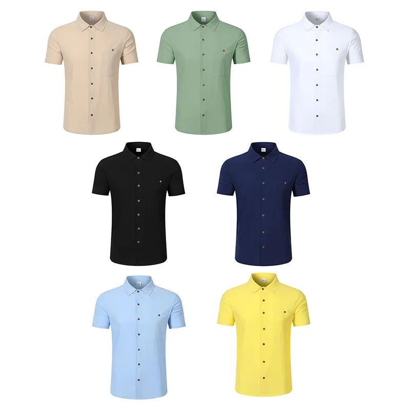 Men's Linen Blend Short Sleeve Button Down Shirt