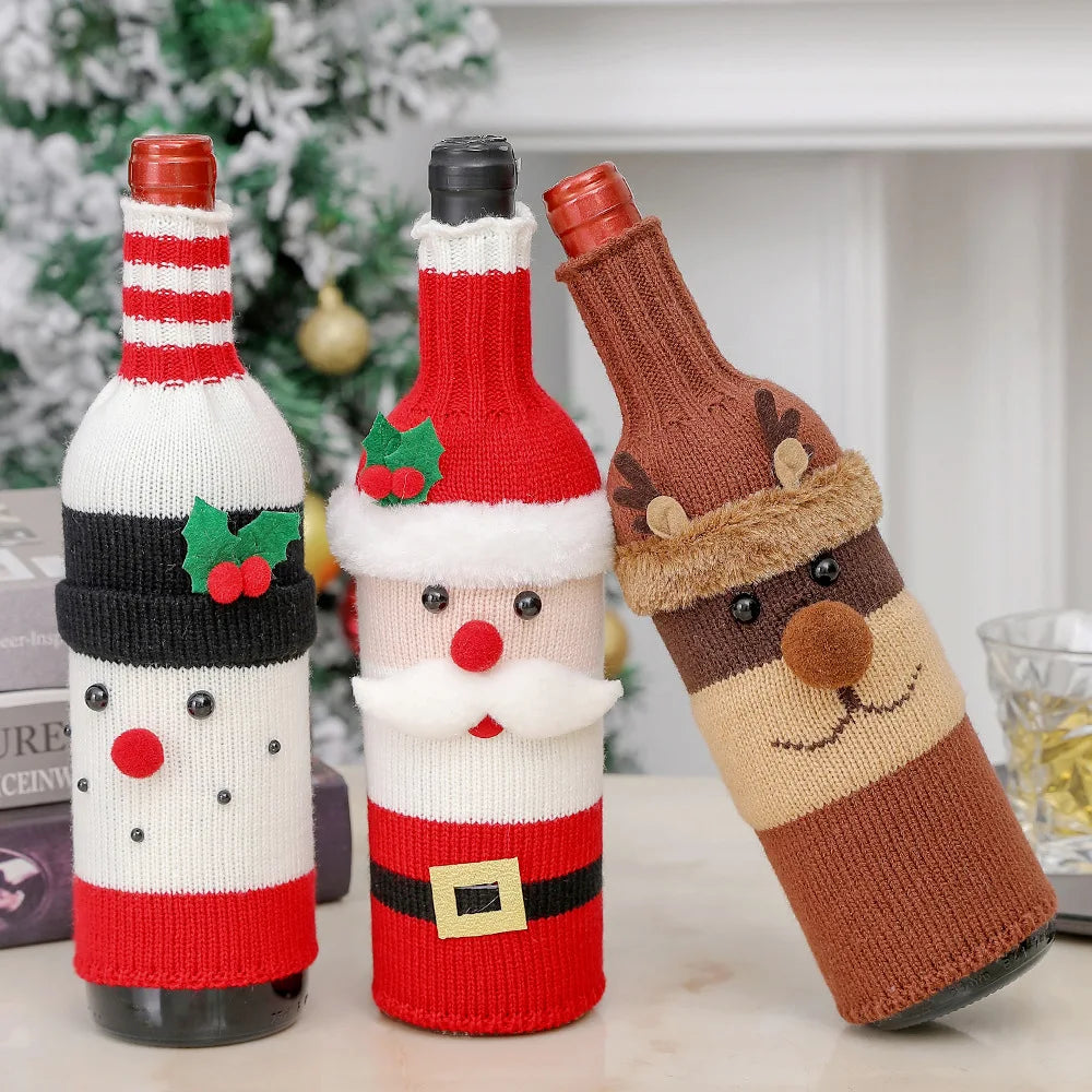 Christmas Wine Bottle Cover – Santa, Snowman & Elk Woven Bottle Bags