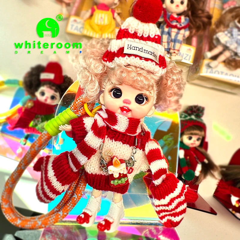 Christmas Mini Doll Pendant – Handmade Crochet Sweater & Scarf Set