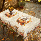 Autumn Harvest Farmhouse Tablecloth – Squirrel & Pumpkin Print