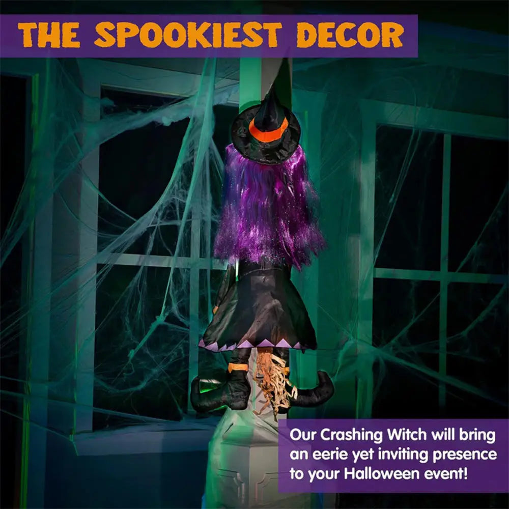 Halloween Crashing Witch Into Tree Outdoor Decoration
