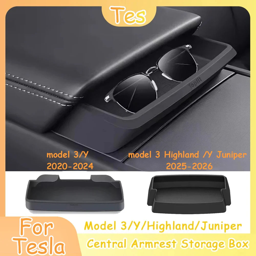 Silicone Armrest Storage Box for Tesla Model 3, Y, Highland & Juniper