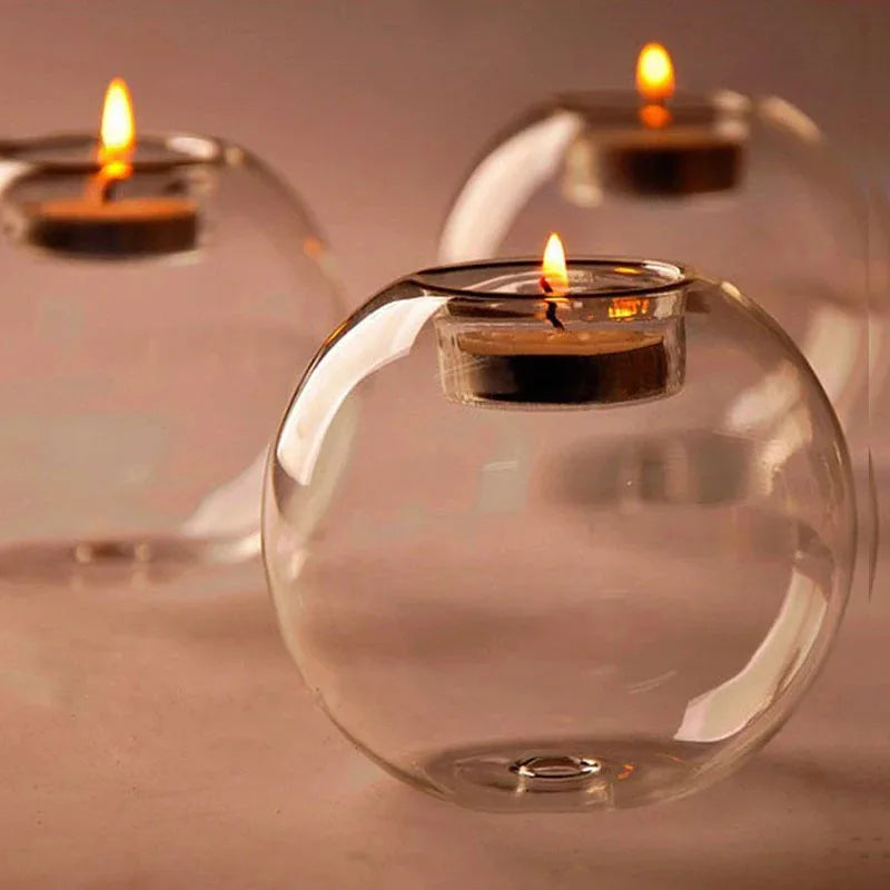 Elegant Round Glass Candle Holders — European Style Home & Event Centerpiece