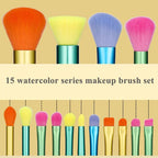 15-Piece Colorful Makeup Brush Set