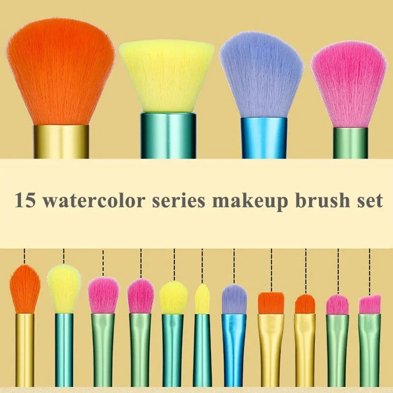 15-Piece Colorful Makeup Brush Set